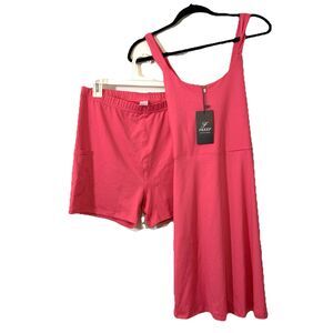Fkeep Womens Large Athletic Dress Shorts Set Pockets 1/2 Zip Pink Barbie Core